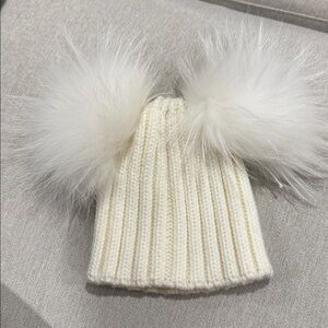 Chic Cream Knit Hat with Fluffy Pom Poms
